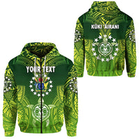 Grüner Zip-Hoodie mit Tropen-Muster, Kapuze und Vorderdruck mit „Your Text“