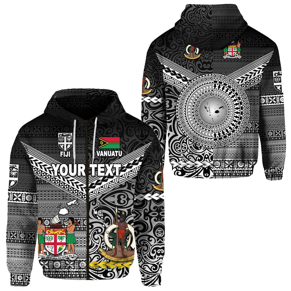 Custom Vanuatu And Fiji Zip Hoodie Together Black LT8 - Wonder Print Shop