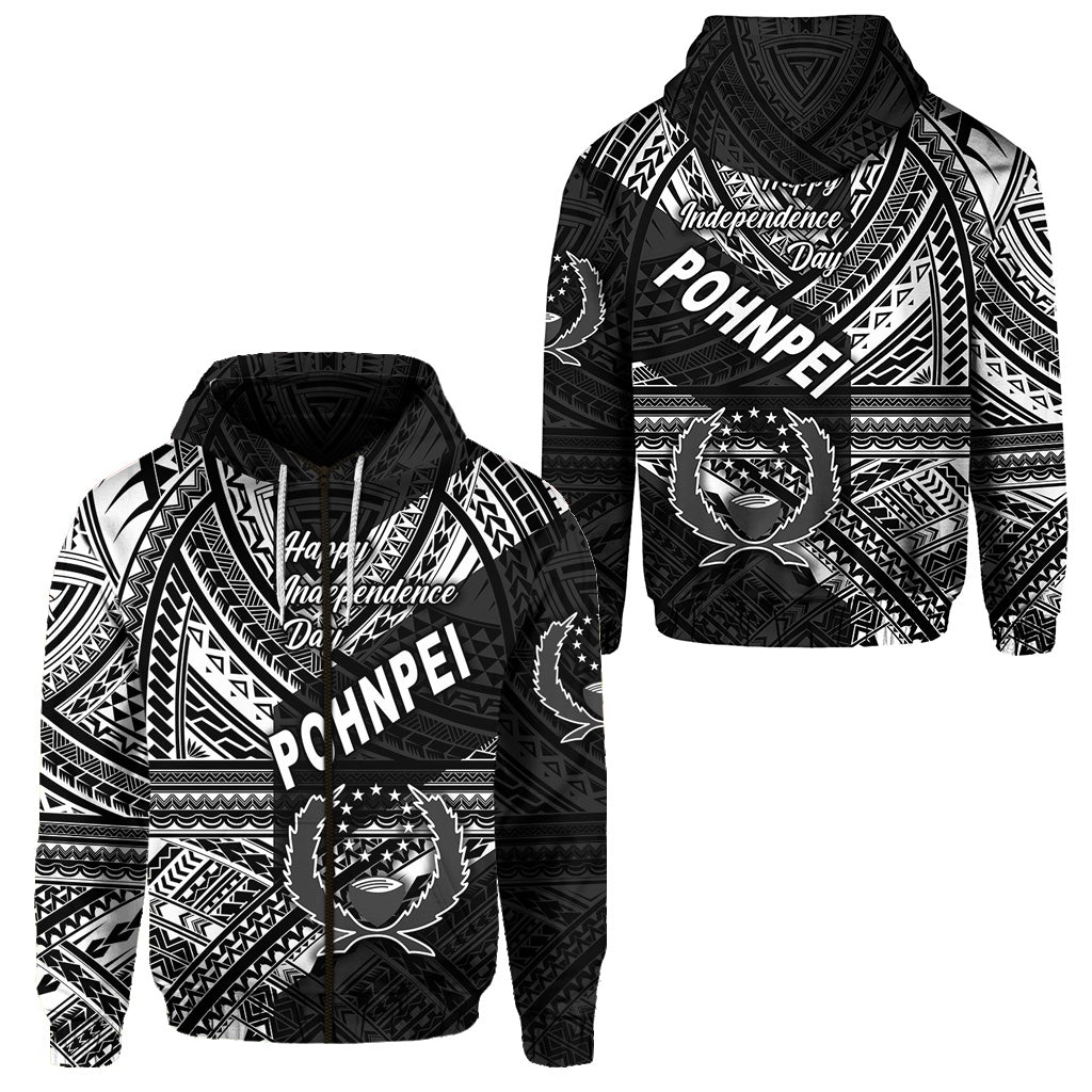 FSM Pohnpei Zip Hoodie Happy Independence Day Original Vibes Black LT8 - Wonder Print Shop