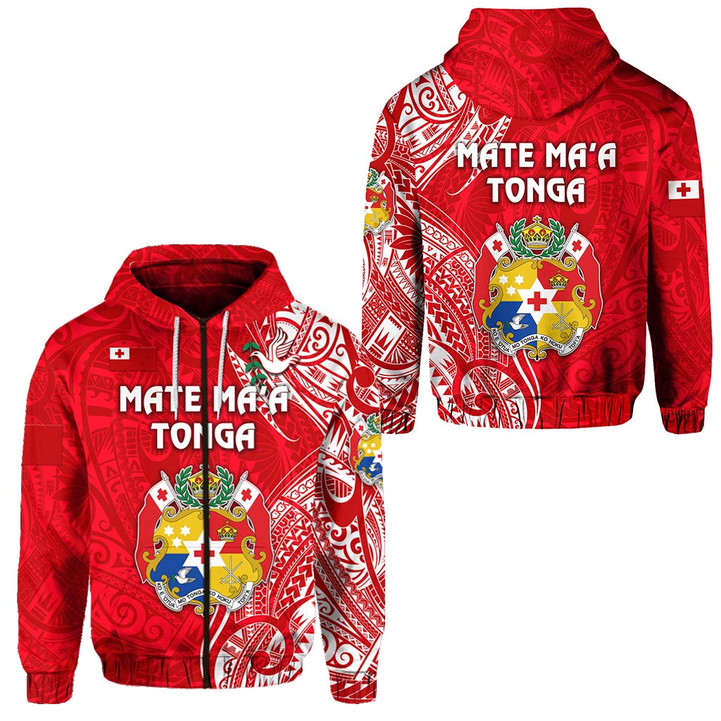Tonga Zip Hoodie Coat Of Arms Simple Vibes Bright Red LT8 - Wonder Print Shop