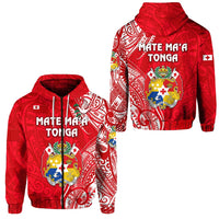 Tonga Zip Hoodie Coat Of Arms Simple Vibes Bright Red LT8 - Wonder Print Shop