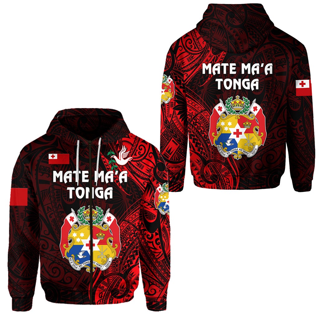 Tonga Zip Hoodie Coat Of Arms Simple Vibes Red LT8 - Wonder Print Shop