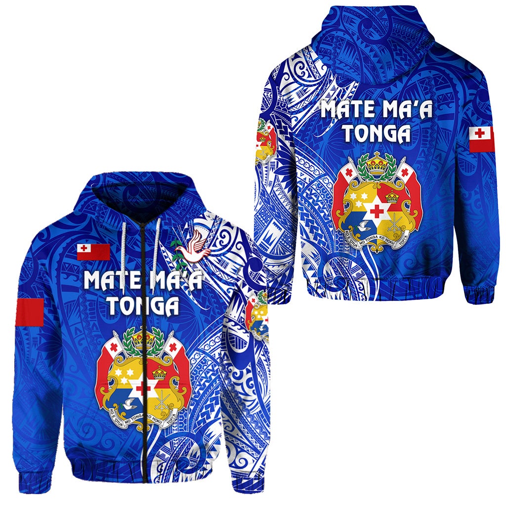 Tonga Zip Hoodie Coat Of Arms Simple Vibes Blue LT8 - Wonder Print Shop