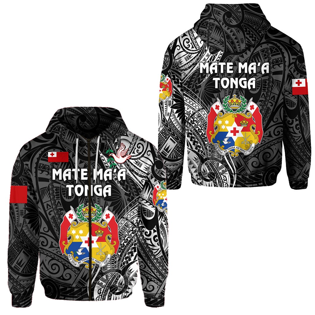 Tonga Zip Hoodie Coat Of Arms Simple Vibes Black LT8 - Wonder Print Shop