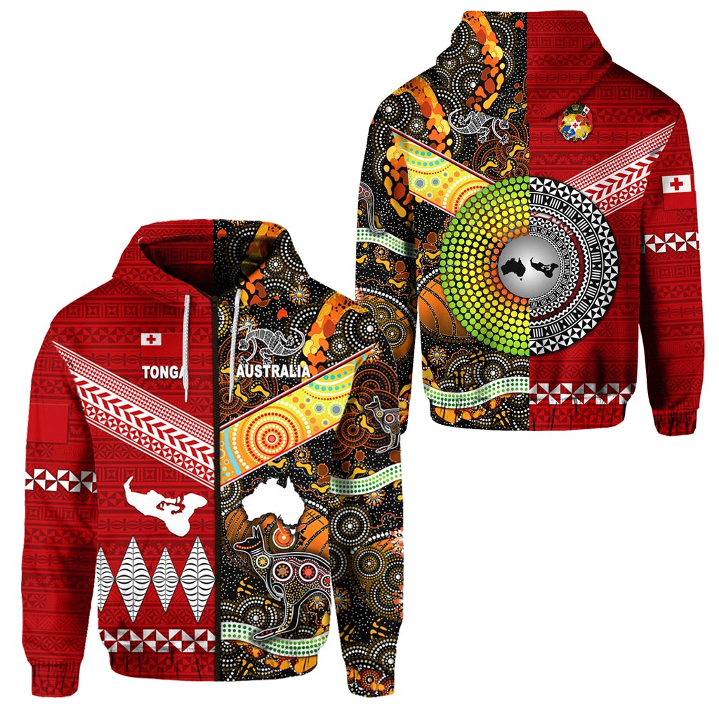 Tonga Ngatu and Australia Aboriginal Zip Hoodie Together LT8 - Wonder Print Shop