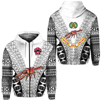 Fiji Rewa Rugby Union Zip Hoodie Tapa Style White LT8 - Wonder Print Shop