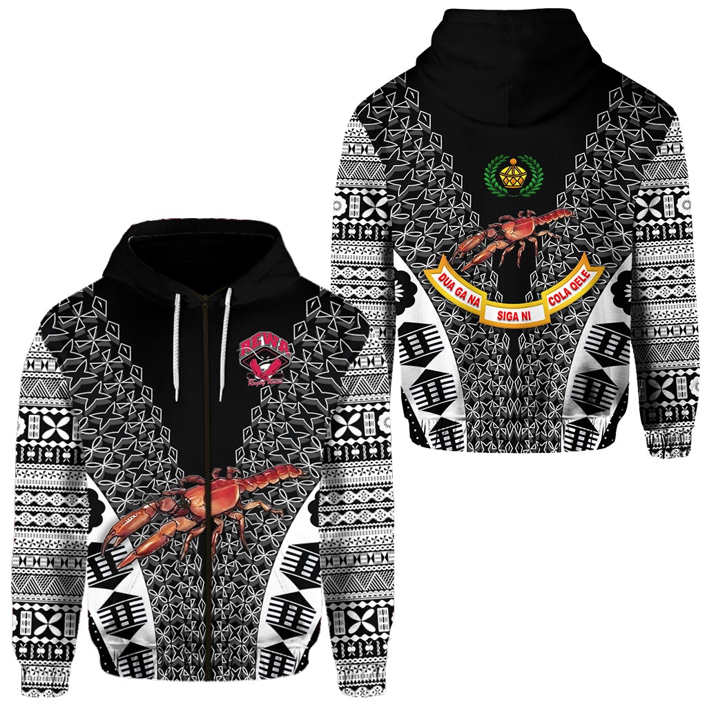 Fiji Rewa Rugby Union Zip Hoodie Tapa Style Black LT8 - Wonder Print Shop