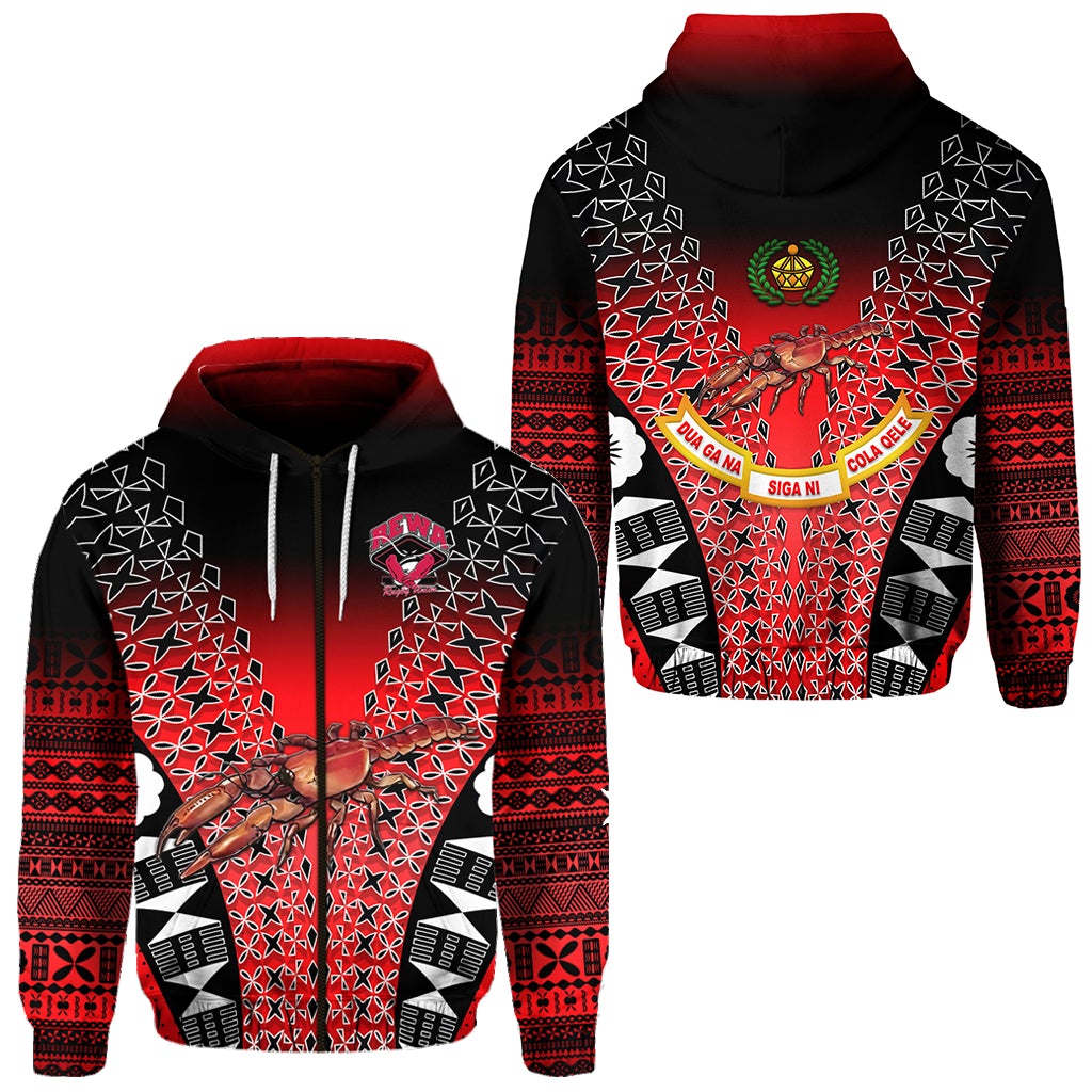 Fiji Rewa Rugby Union Zip Hoodie Tapa Style Red LT8 - Wonder Print Shop
