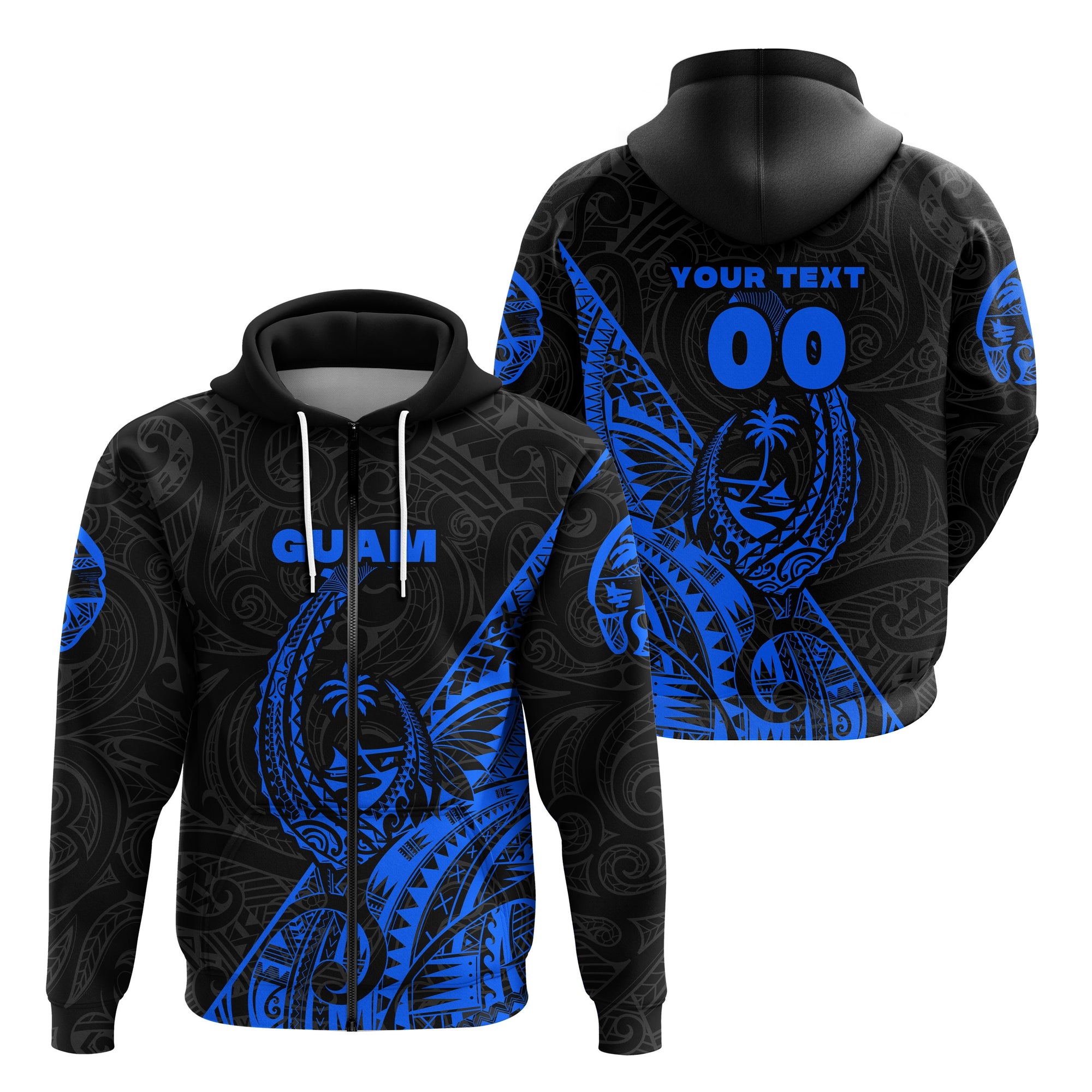 Custom Guam Rugby Zip Hoodie Polynesian Patterns Style Blue LT16 - Wonder Print Shop