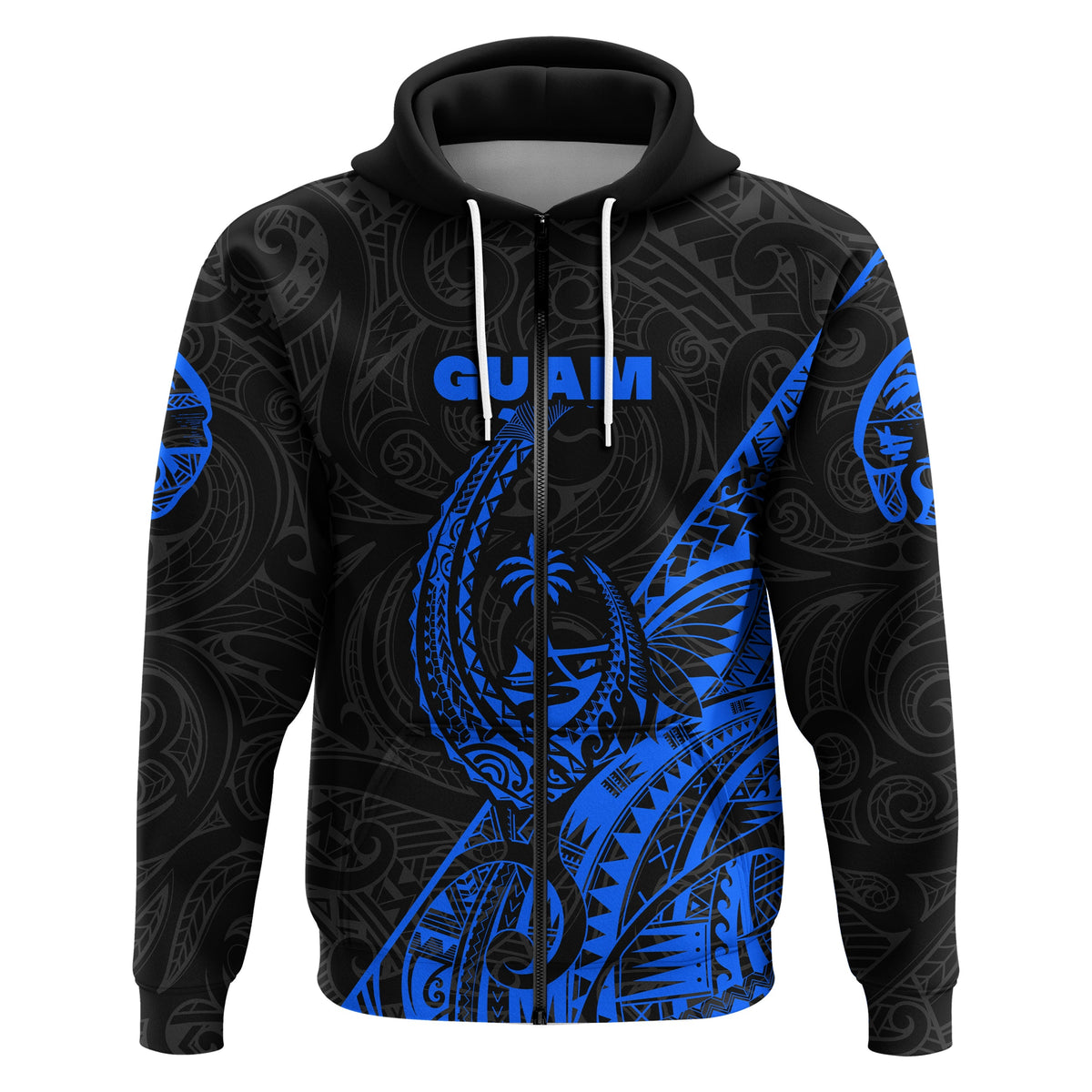 Custom Guam Rugby Zip Hoodie Polynesian Patterns Style Blue LT16 - Wonder Print Shop