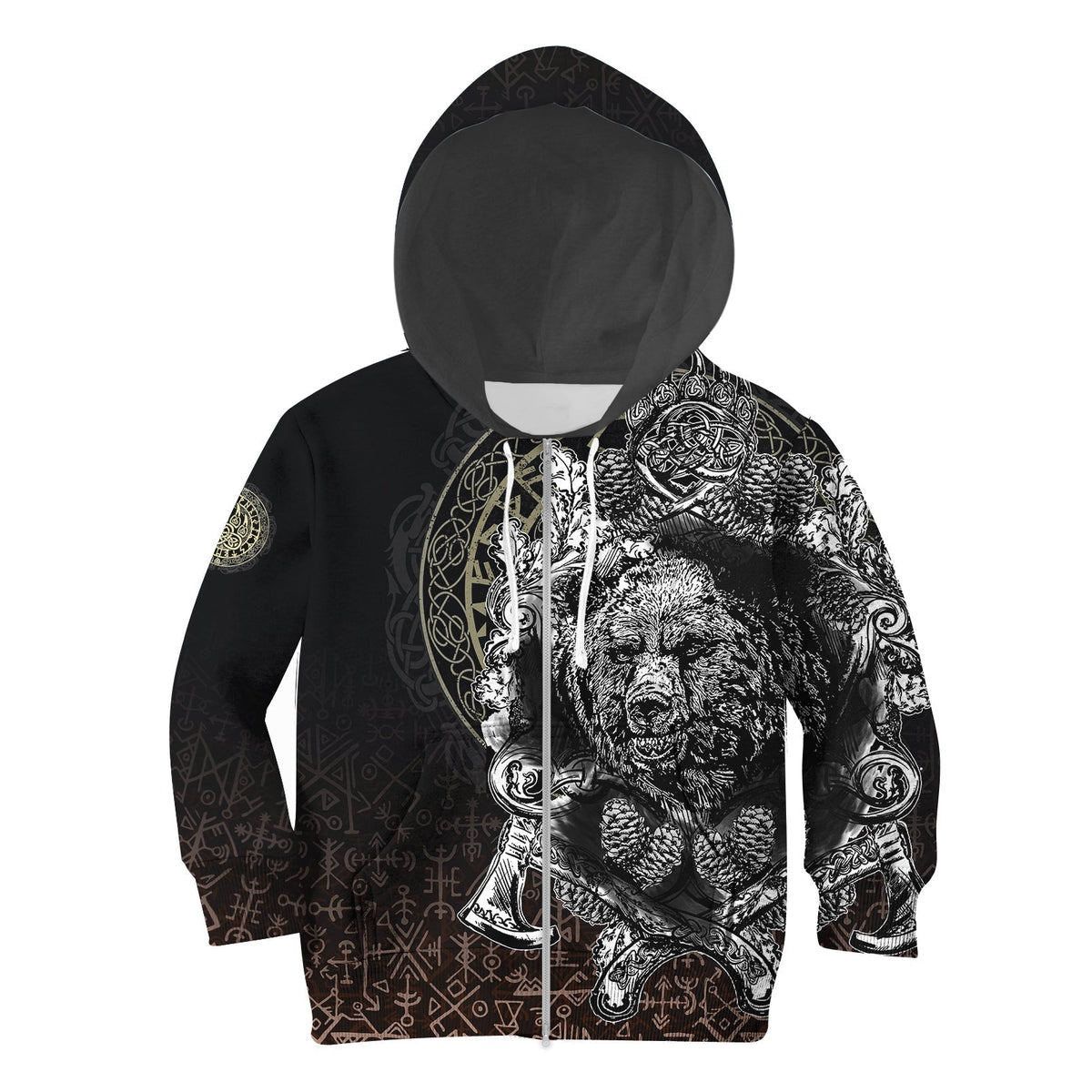 Viking Hoodie Kid Bear Claws and Viking Hammer RLT12 - Wonder Print Shop
