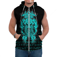 Viking Tyr Tattoo Cyan Sleeveless Hoodies RLT12 - Wonder Print Shop