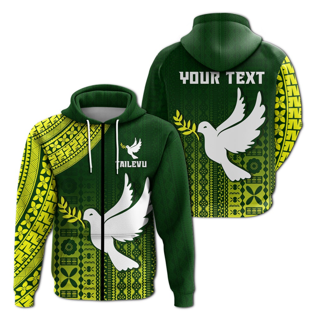 Custom Tailevu Rugby Fiji Zip Hoodie Go Green LT4 - Wonder Print Shop