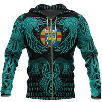 Viking Aaland Islands Zip Hoodie Valknut of Odin Cyan RLT12 - Wonder Print Shop