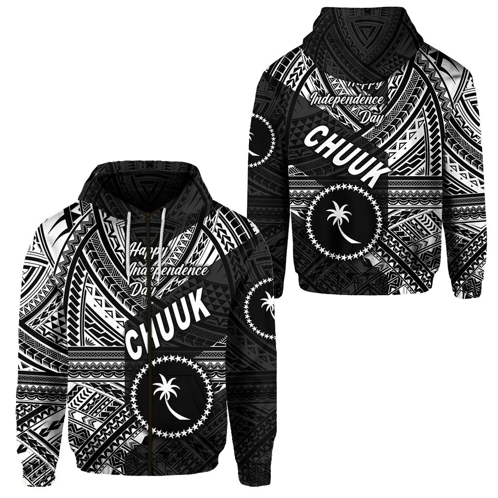 FSM Chuuk Zip Hoodie Happy Independence Day Original Vibes Black LT8 - Wonder Print Shop