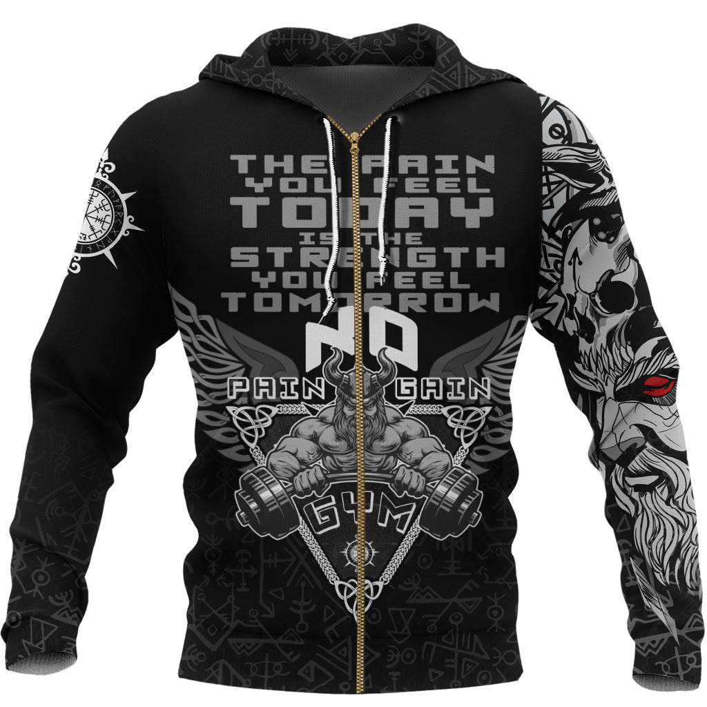 Viking Zip Hoodie - Viking Gym Vegvisir Style "No Pain No Gain" RLT12 - Wonder Print Shop