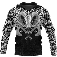 Viking Ram Skull Tattoo With Vegvisir and Valknut Hoodie RLT12 - Wonder Print Shop