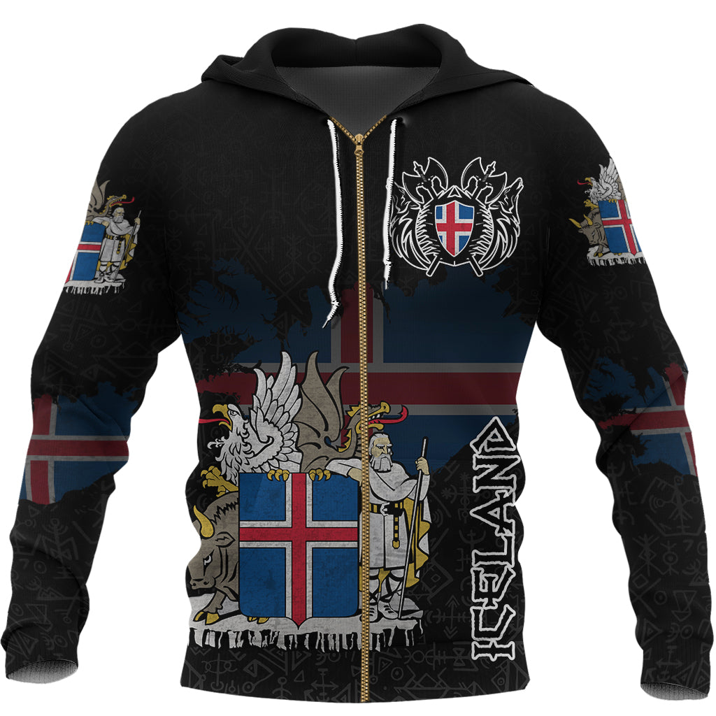Custom Viking Iceland Flag and Map Zip Hoodie style Viking Geri and Freki RLT12 - Wonder Print Shop