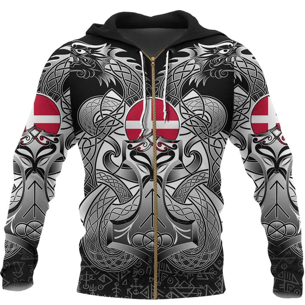 Viking Zip Hoodie - Denmark Mjolnir and Double Dragon RLT12 - Wonder Print Shop