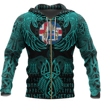 Viking Iceland Zip Hoodie Valknut of Odin Cyan RLT12 - Wonder Print Shop