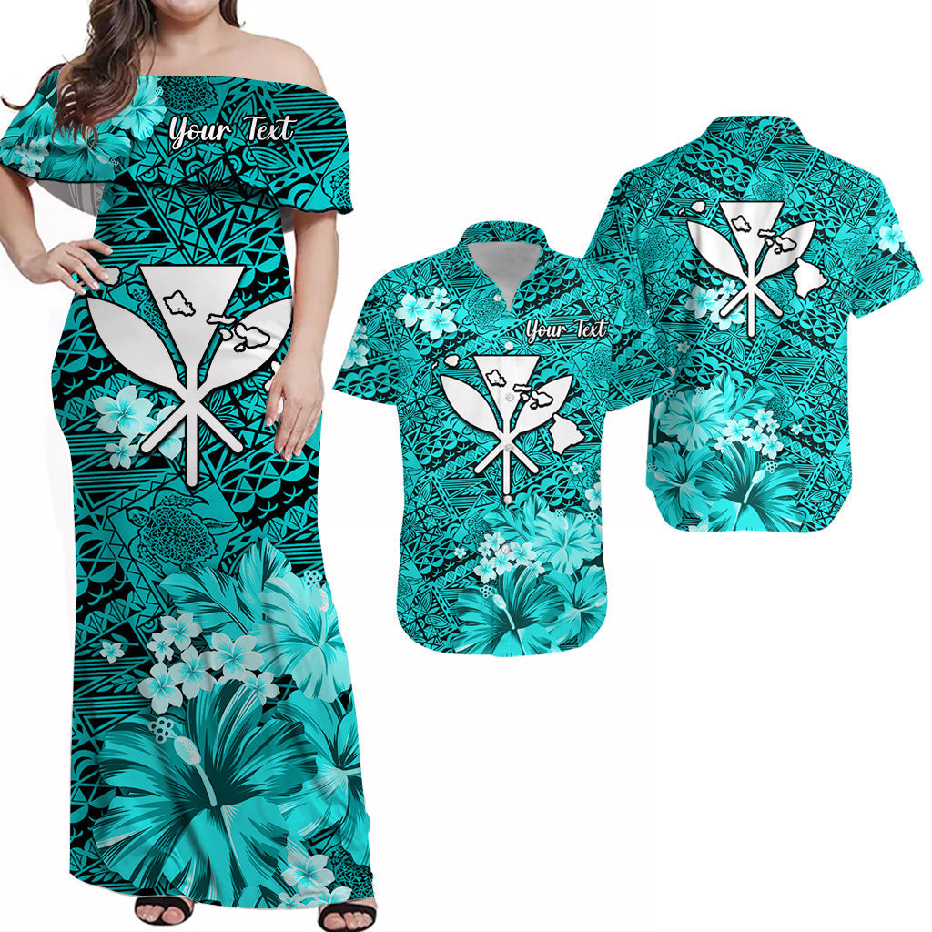 Personalised Hawaii Matching Hawaiian Shirt And Dress Map and Turtle Turquoise Flowers LT13 - Wonder Print Shop