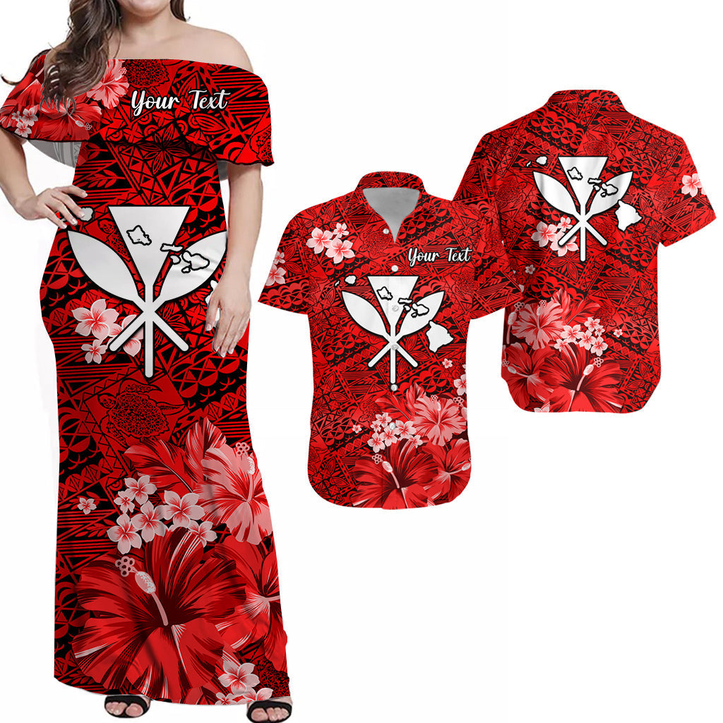 Personalised Hawaii Matching Hawaiian Shirt And Dress Map and Turtle Red Flowers LT13 - Wonder Print Shop