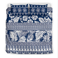 Navy and white patterned duvet bedding set with two matching pillowcases