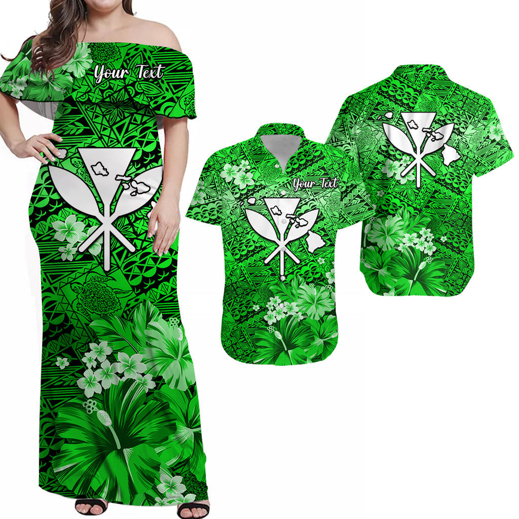 Personalised Hawaii Matching Hawaiian Shirt And Dress Map and Turtle Green Flowers LT13 - Wonder Print Shop